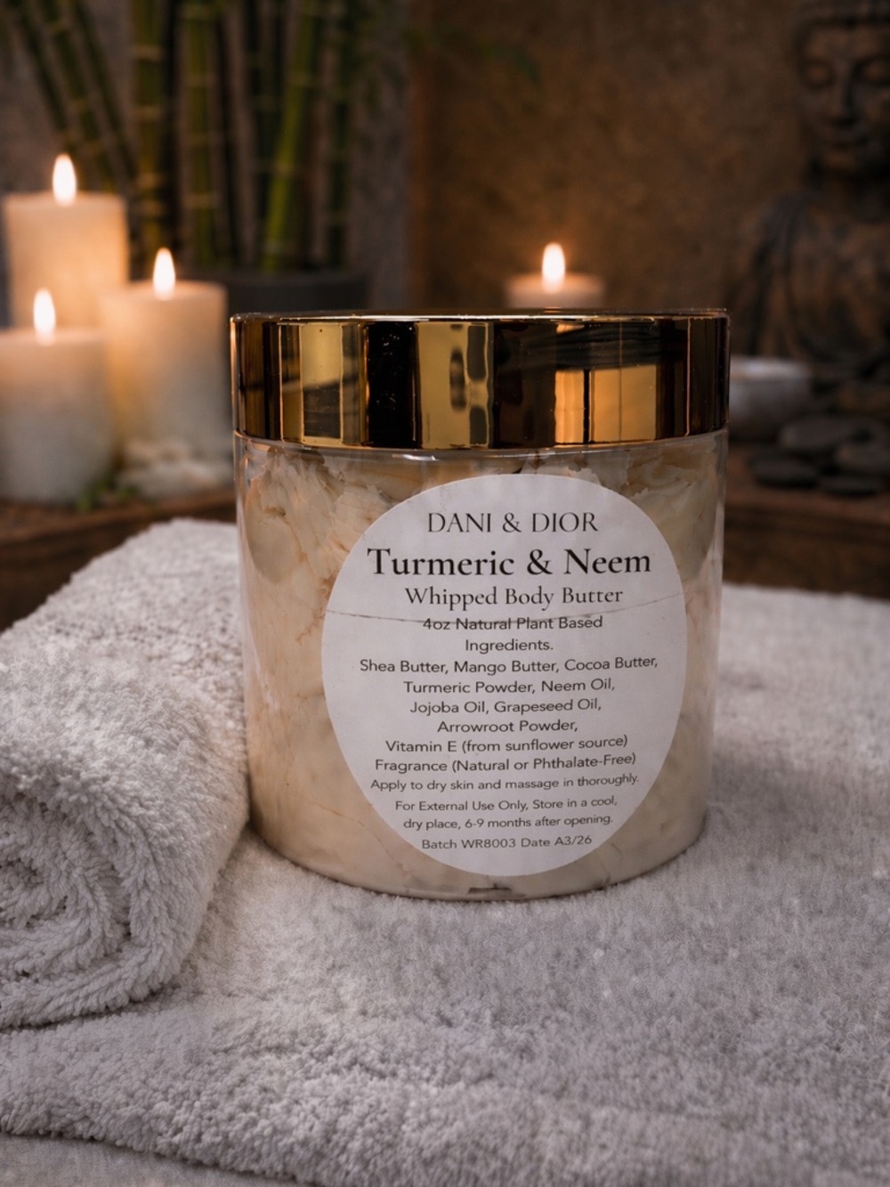 4oz Turmeric & Neem Whipped Body Butter white gold or black jar top
